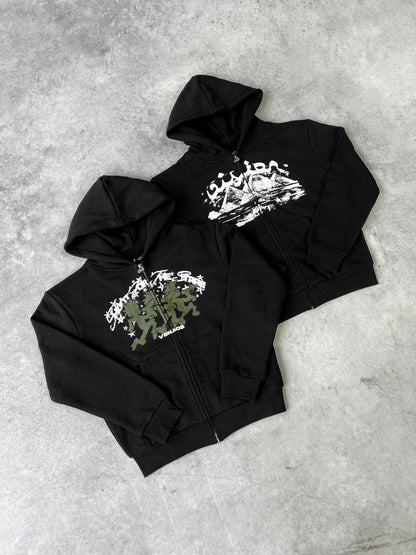 Zip Hoodie Military - Noir