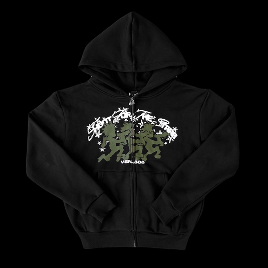 Zip Hoodie Military - Noir